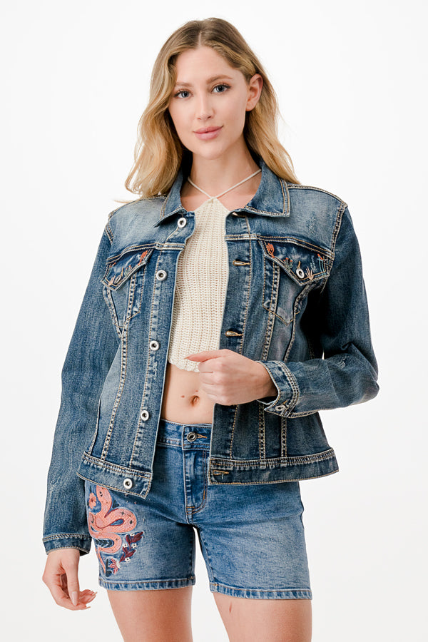 Grace in LA TE51889 Cactus Embroidery Denim Jacket – Westique