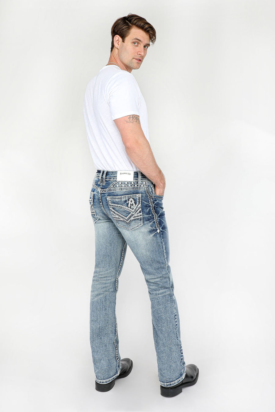 Answer Me AM-2220 Men's Western Embroidered Straight Jeans