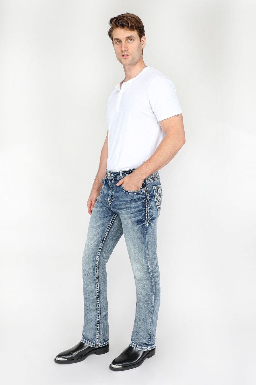 Answer Me AM-2220 Men's Western Embroidered Straight Jeans