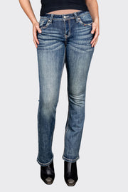 Grace in LA EB51759 Cross EMB Mid Rise Bootcut Jeans