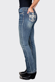 Grace in LA EB51759 Cross EMB Mid Rise Bootcut Jeans