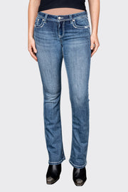 Grace in LA EB51832 Wave EMB Mid Rise Bootcut Jeans