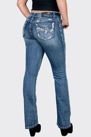 Grace in LA EB51832 Wave EMB Mid Rise Bootcut Jeans