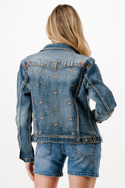 Grace in LA TE51889 Cactus Embroidery Denim Jacket