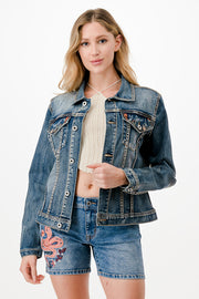 Grace in LA TE51889 Cactus Embroidery Denim Jacket