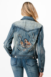 Grace in LA TES680 Horse Shoe Embroidery Denim Jacket