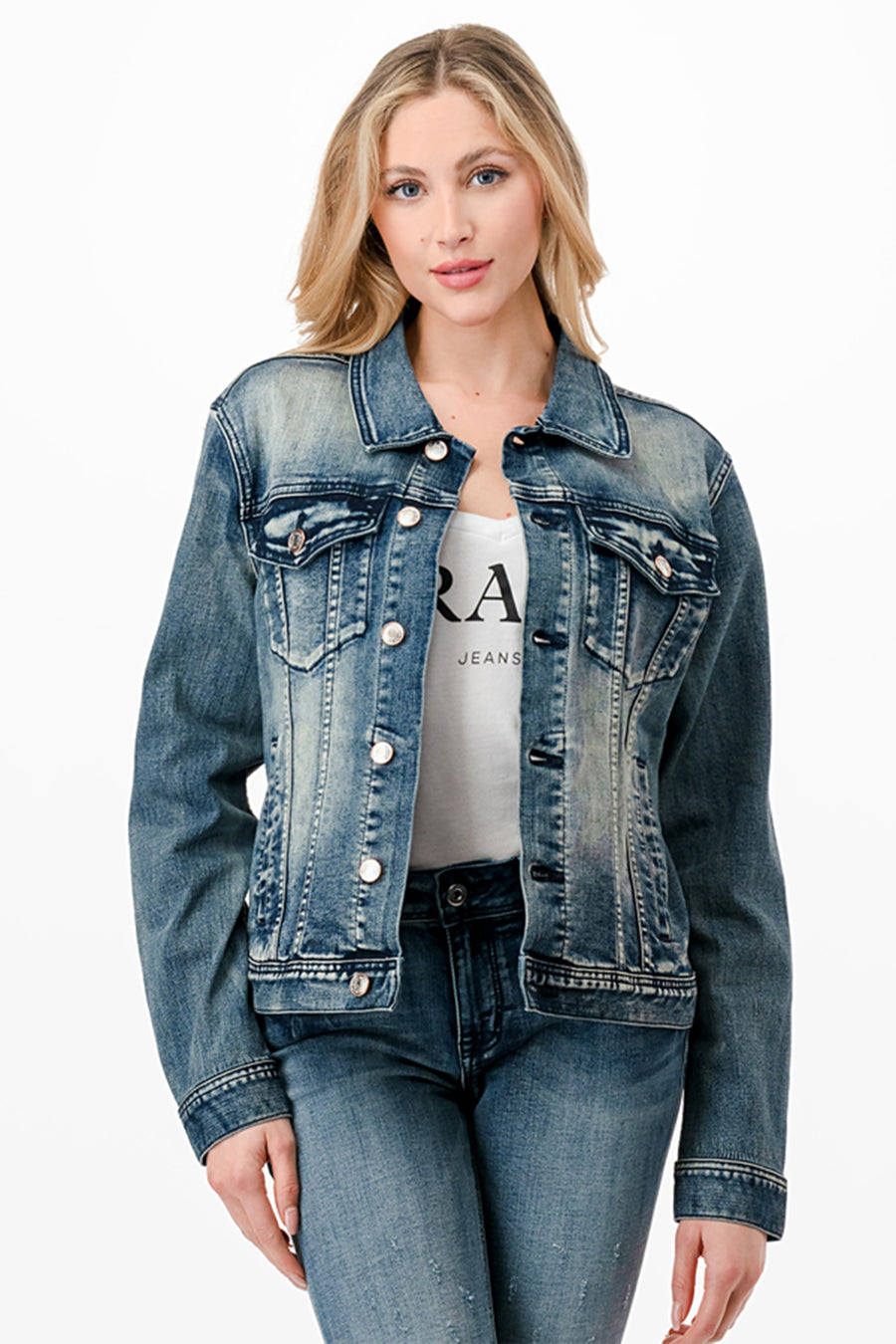 Grace in LA TES680 Horse Shoe Embroidery Denim Jacket