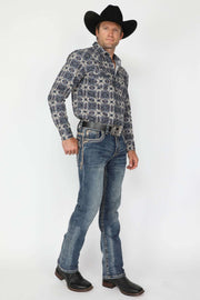 Western Blue WJ-2337 Men's Classic Embroidered Straight Jeans