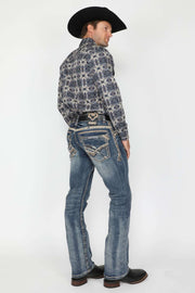 Western Blue WJ-2337 Men's Classic Embroidered Straight Jeans