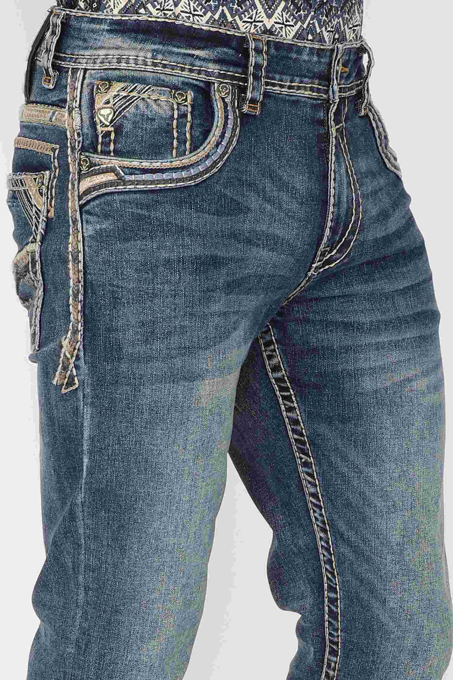 Western Blue WJ-2337 Men's Classic Embroidered Straight Jeans