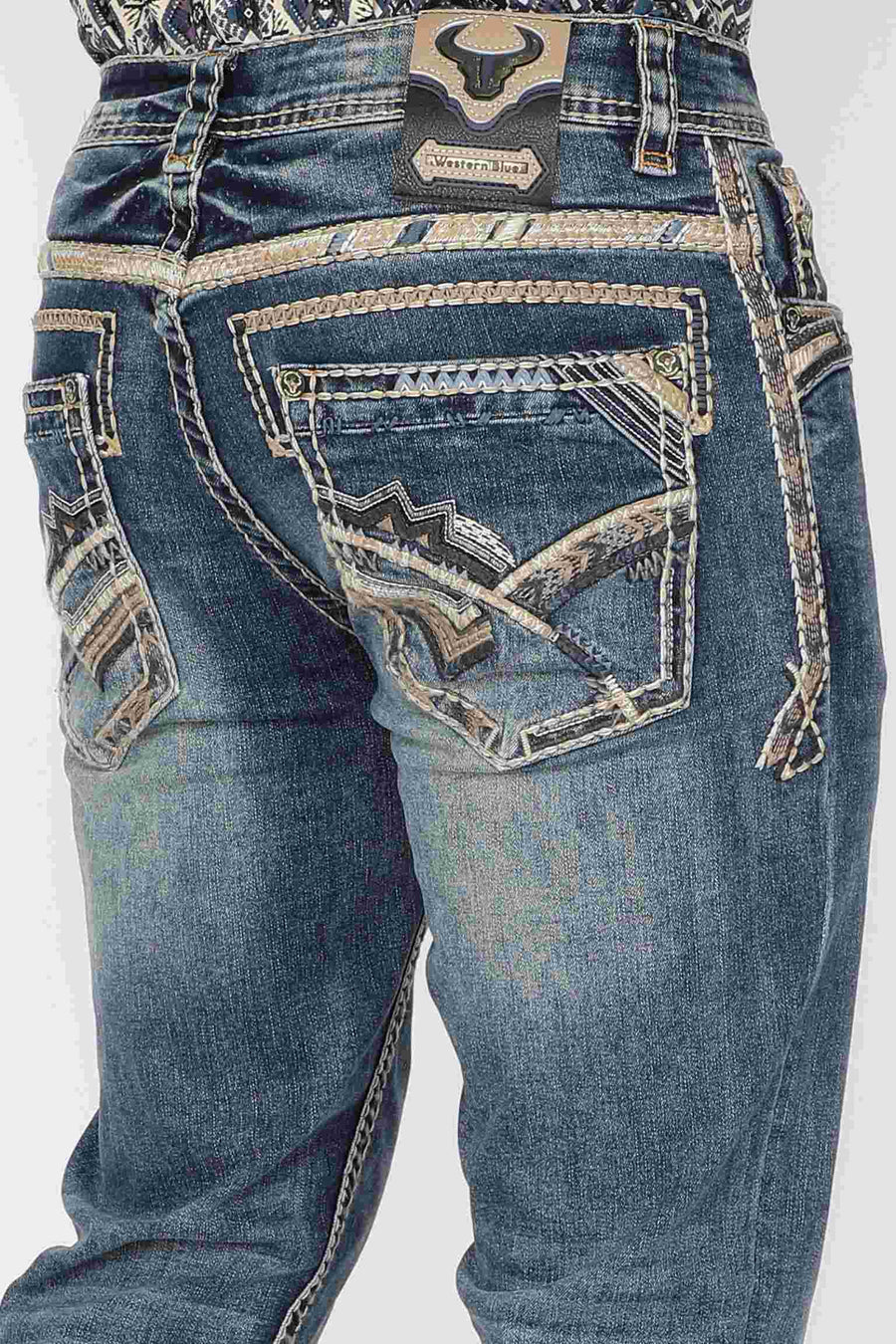 Western Blue WJ-2337 Men's Classic Embroidered Straight Jeans